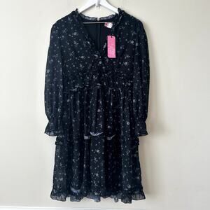 Southern Fried Chics Dress Size L NWT Floral Dark Romantic Prairie Peasant